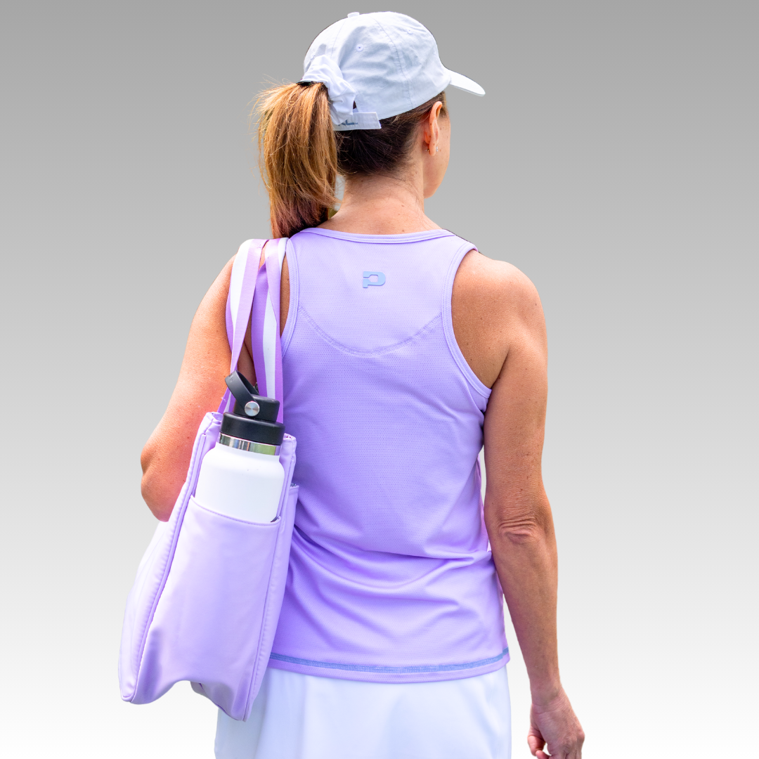 purple sleeveless top 