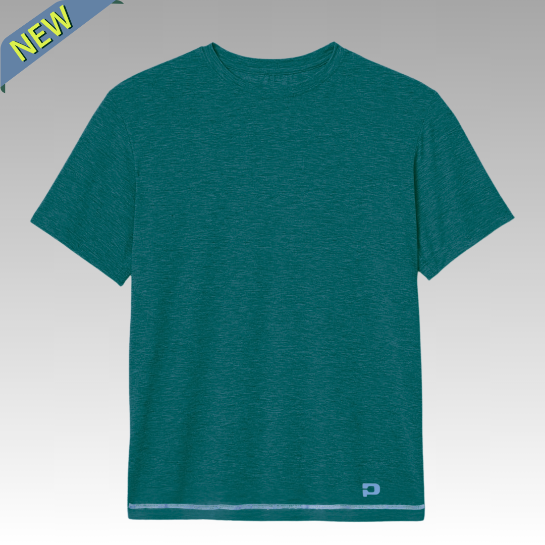 Green t-shirt on a gray background with 'NEW' label
