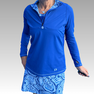 Blue long sleeve shirt with blue Geode Skort
