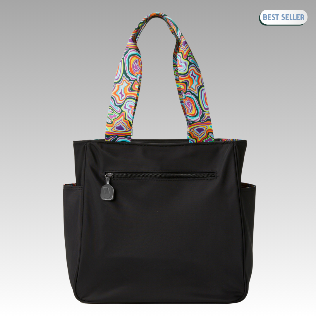 Best seller badge over black Lulu Tote