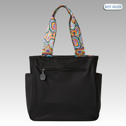 Best seller badge over black Lulu Tote
