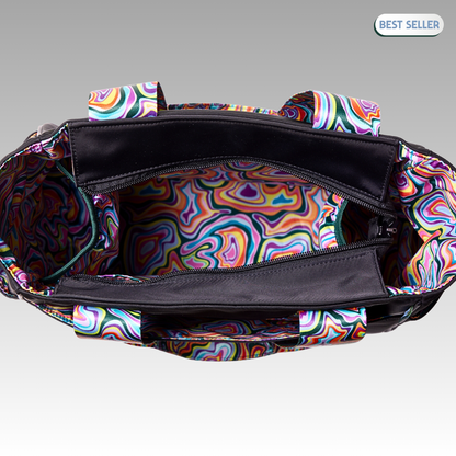 Top view of Black Geode Lulu Tote open