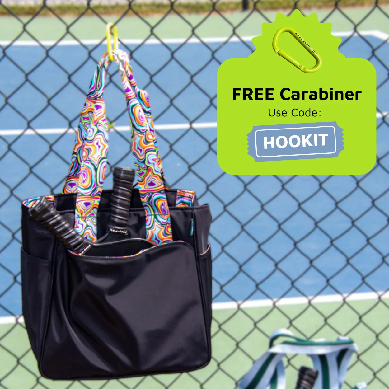 Tote and carabiner promo banner