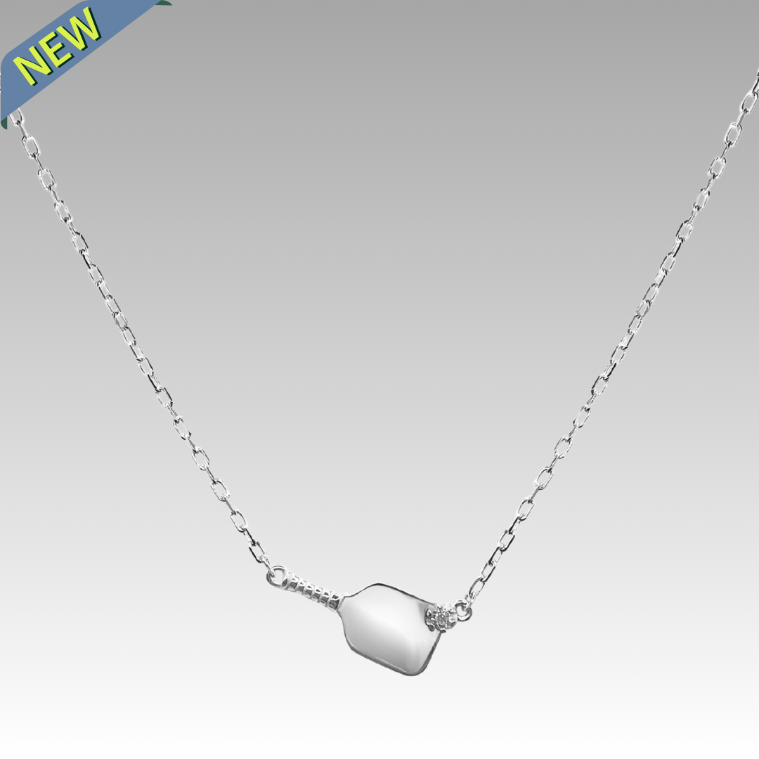 Sterling Silver and Diamond Pickleball Necklace